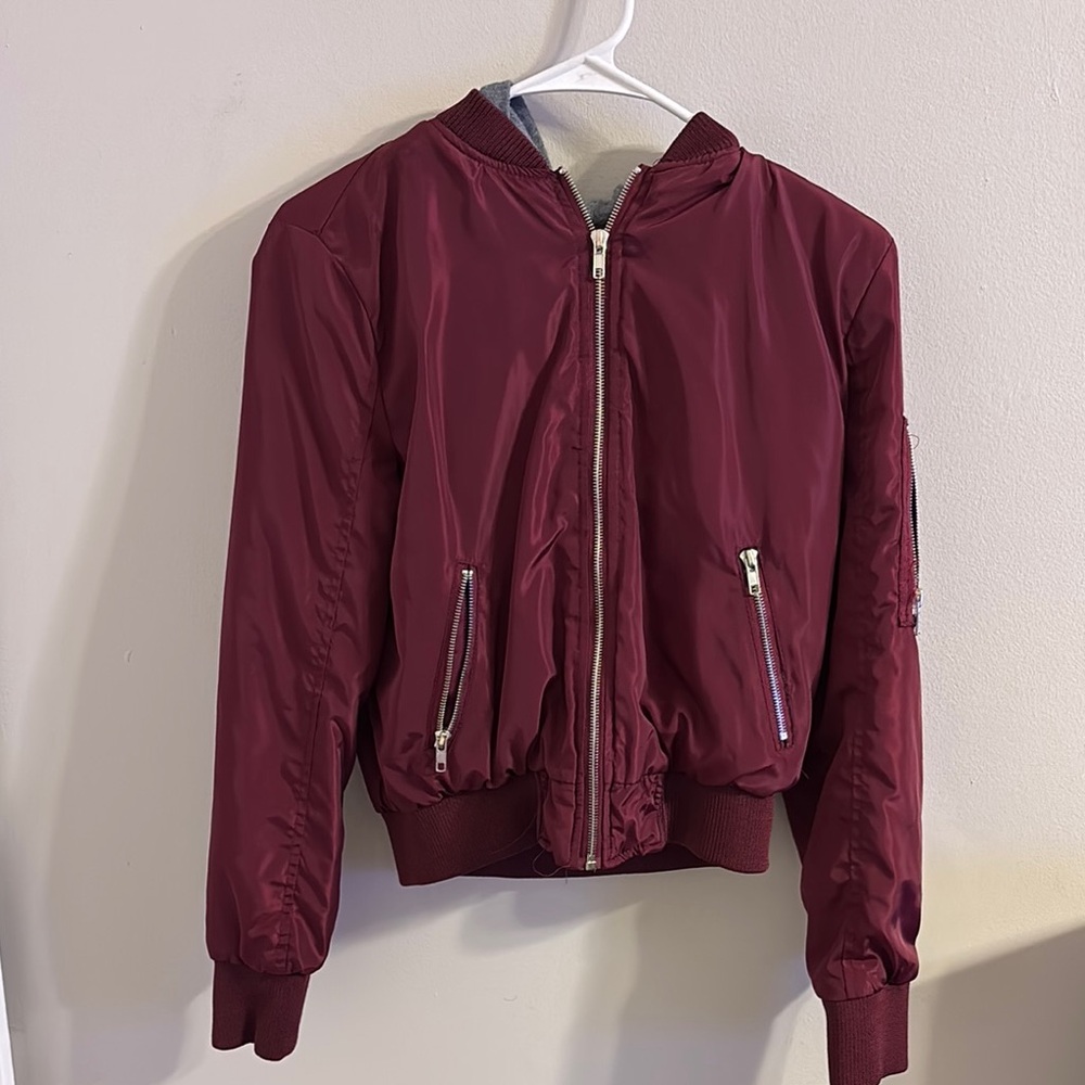 Women's Burgundy Bomber Jacket